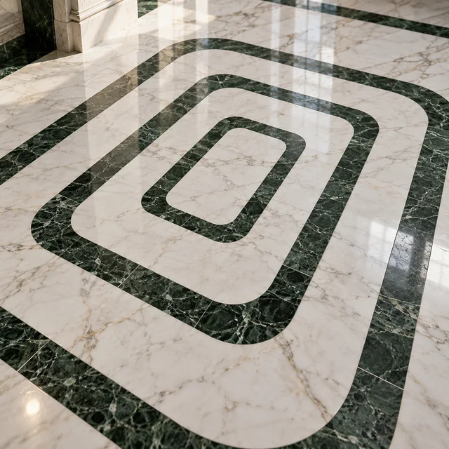 Nested rectangles with round junctions — Marble architectural design concept