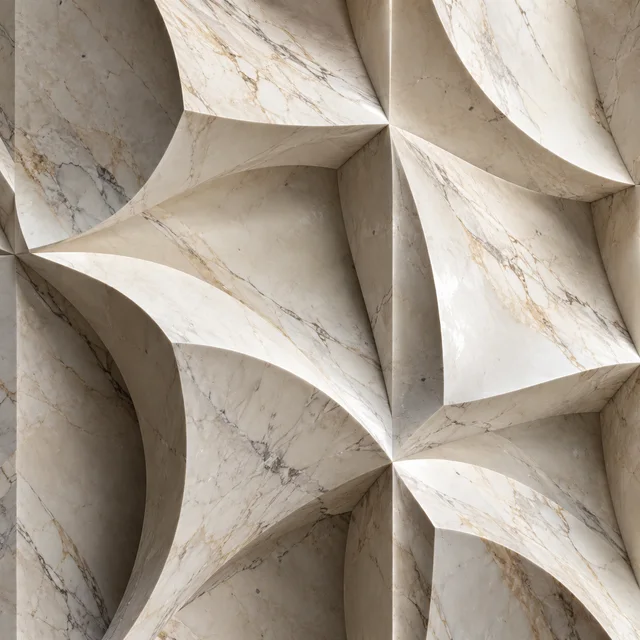Curved prismatic facets — Marble architectural design concept