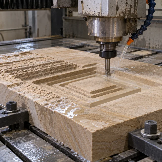 Sandstone machining — concentric square steps — Sandstone machining process concept