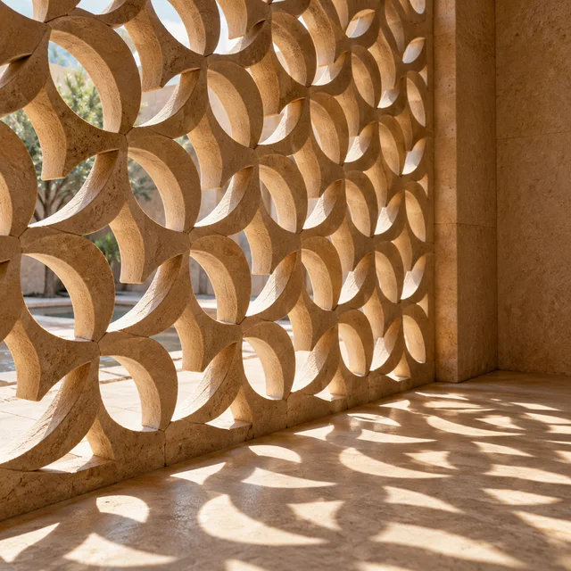 Interlocking crescent forms — Sandstone architectural design concept