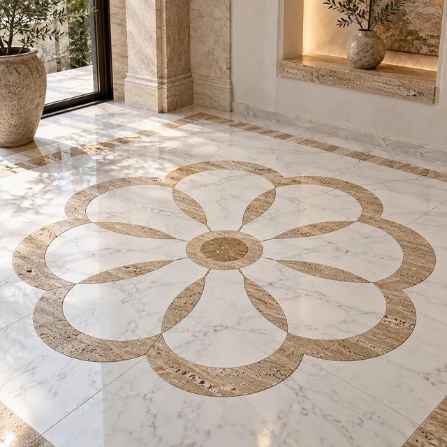 Eight-lobed scalloped geometry — Marble architectural design concept