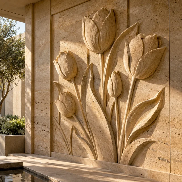 Botanical tulip relief — Sandstone architectural design concept