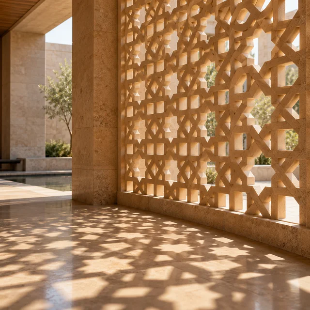 Twelve-point star lattice — Sandstone architectural design concept