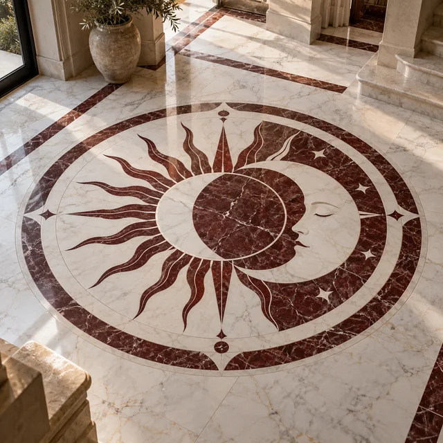Sun-and-moon abstract geometry — Marble architectural design concept