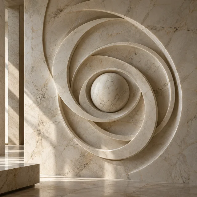 Orbital rings relief — Marble architectural design concept