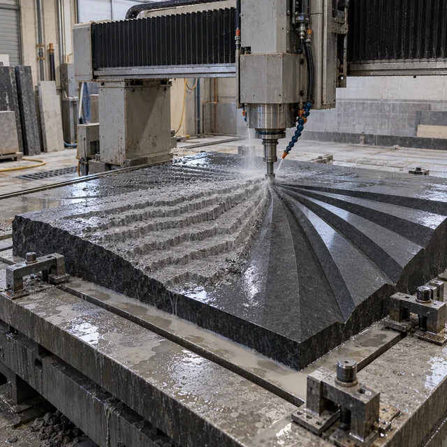 Basalt machining — asymmetric fan rays — Basalt machining process concept