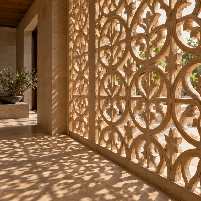 Geometric vine lattice — Sandstone architectural design concept