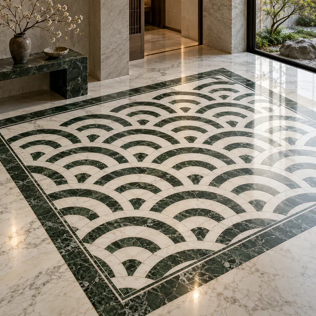 Japanese seigaiha wave pattern — Marble architectural design concept
