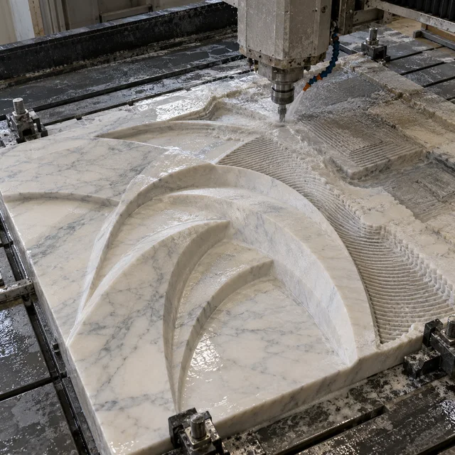 Marble machining — sculptural overlapping arches — Marble machining process concept