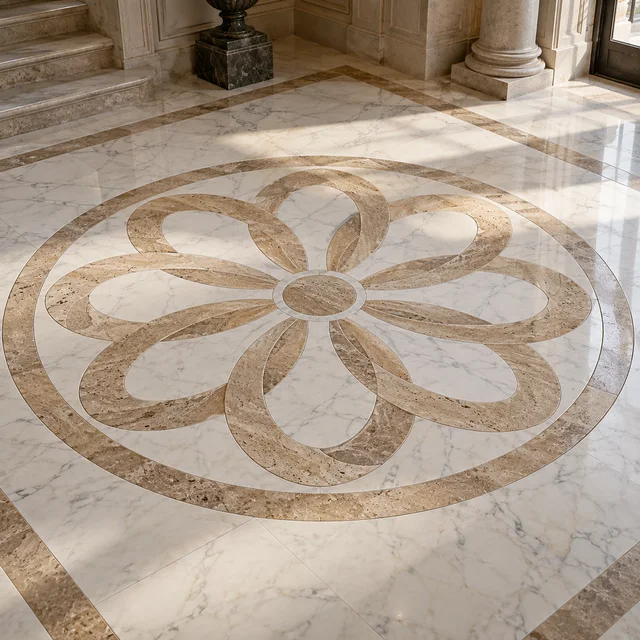Flowing ribbon rosette — Marble architectural design concept